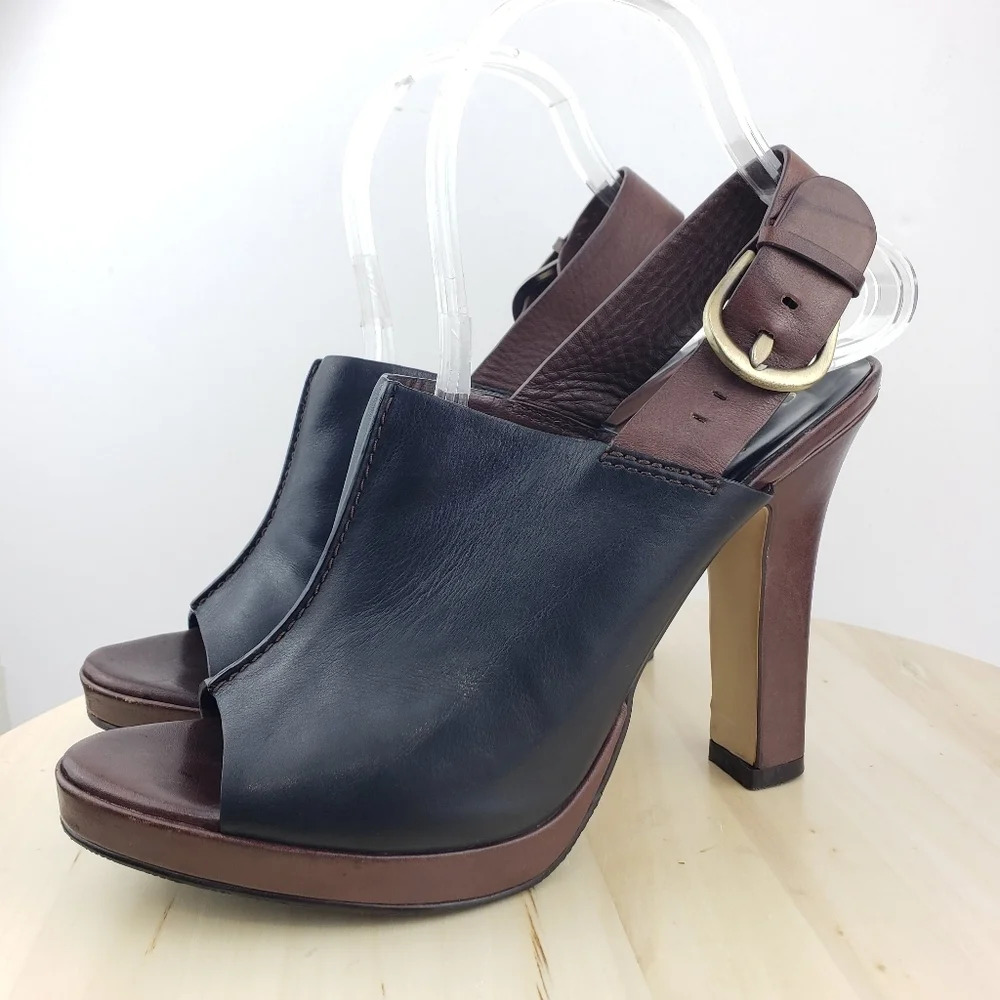 Cole Haan Sandal Size 8.5 Leather Platform Peep Toe Mule Heel Shoes Slingback - Picture 7 of 16